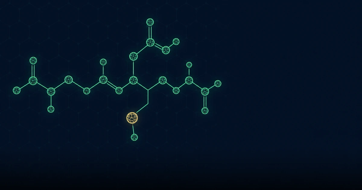 Abstract visualisation of glutathione molecular structure with glowing tripeptide bonds on a deep navy background